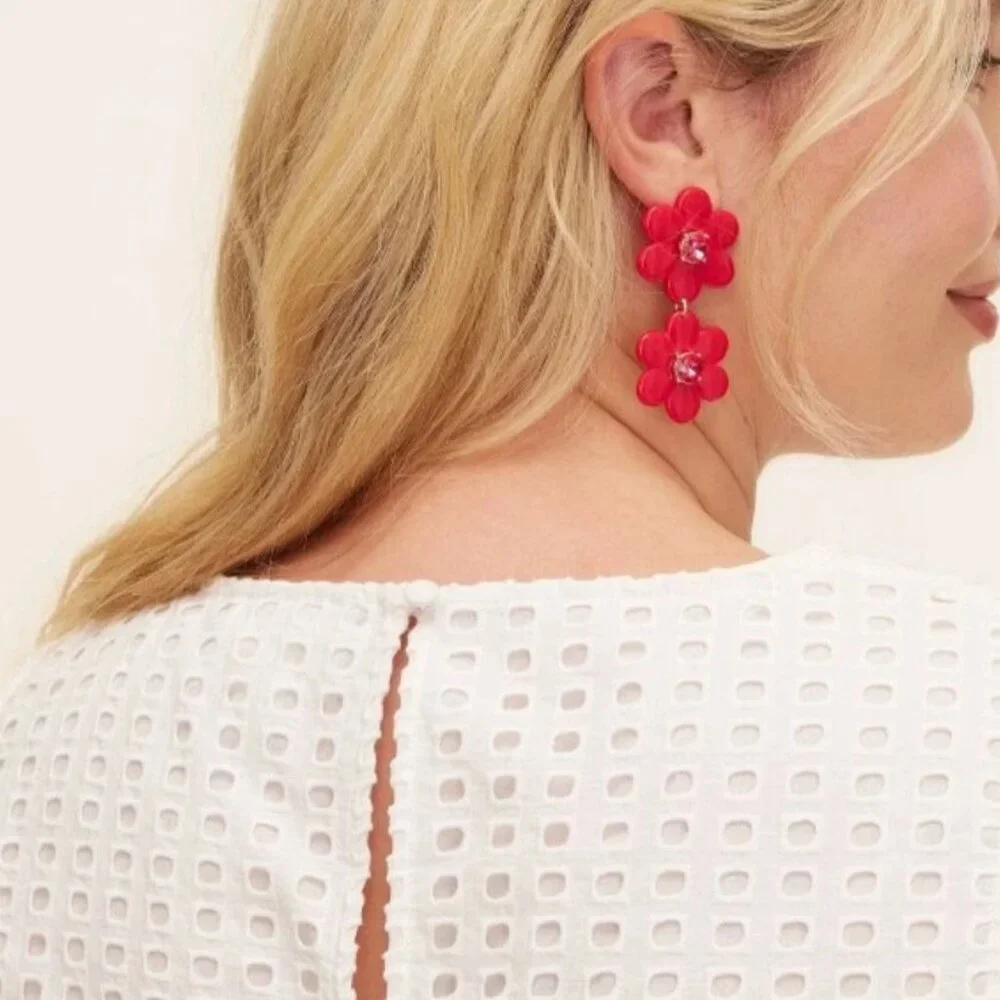 Kate Spade Red Floral Linear Dangle Earrings Limited‎ Edition NIB
